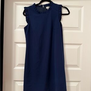 J. Crew Navy Midi Dress with Ruffle Trim